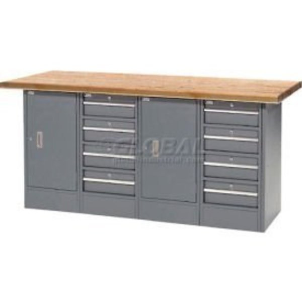 Global Equipment Workbench w/ Shop Top Square Edge, 8 Drawers   2 Cabinets, 72"W x 30"D, Gray 239180